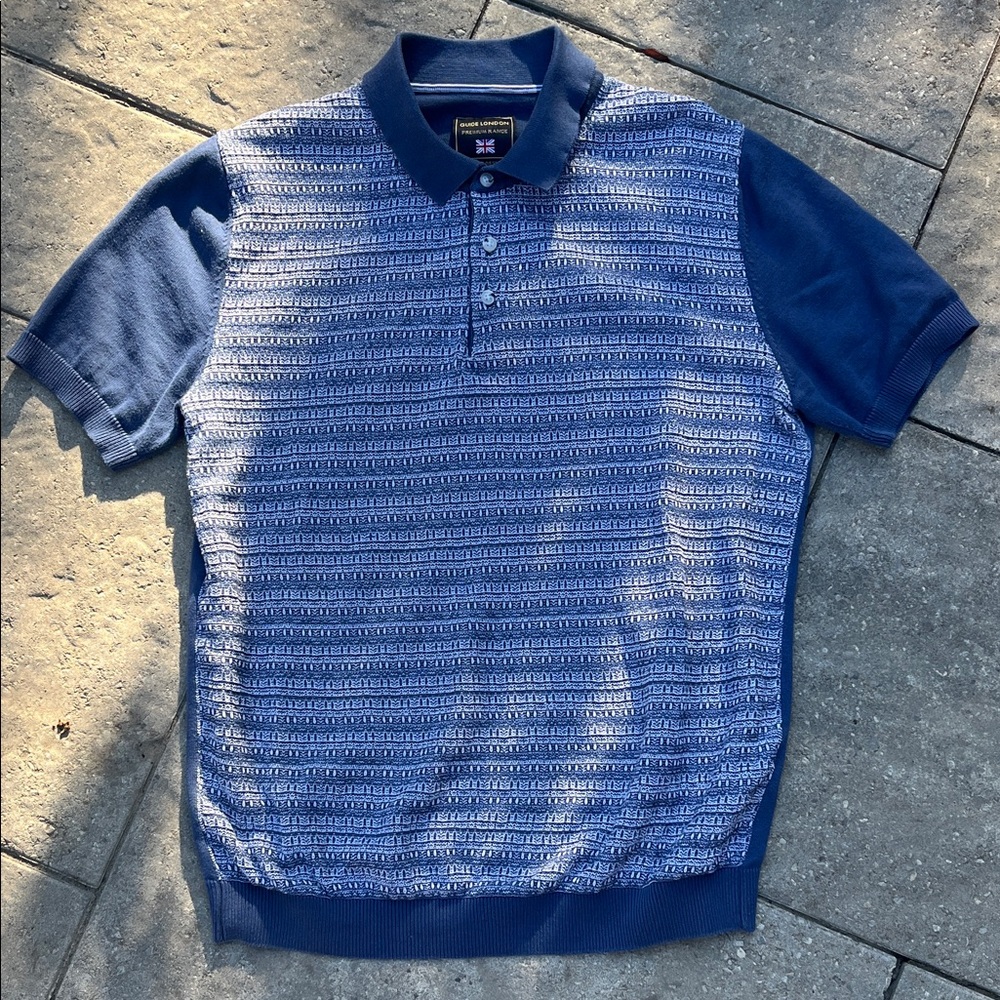 Stylish Navy Patterned Weave Polo Shirt